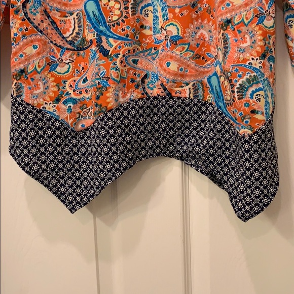 Orange/Blue Girls Handkerchief Hem Shirt - Picture 6 of 8